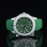 Luxury Green Bealt Moissanite Watch for Men | Iced Out VVS Moissanite Timepiece