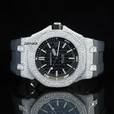 Luxury Fully Iced Out Moissanite Watch for Men Black Rubber Strap