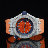 Luxury Fully Iced Out Orange Dial Moissanite Watch for Men