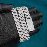 15MM Baguette Pave Cuban Link VVS1 Moissanite Chain 925 Sterling Silver