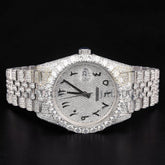 Luxury Silver Arabic Moissanite Day-Date Watch VVS1 D Color Fully Iced Out