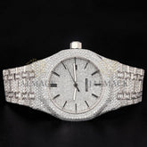 Silver Fully Iced Moissanite Date Watch VVS1 D Color Fully Iced Out