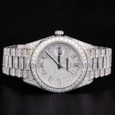 Luxury Silver Moissanite Day-Date Watch VVS1 D Color Fully Iced Out