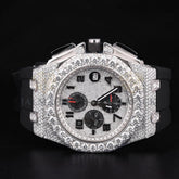 Silver Moissanite Watch VVS1 D Color Black Rubber Strap Watch