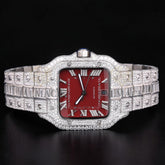 Luxury Silver Red Dial Moissanite Automatic Watch VVS1 D Color Fully Iced Out