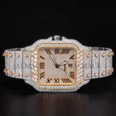 Luxury Two-Tone Roman Moissanite Automatic Date Watch VVS1 D Color Fully Iced Out