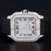 Luxury Black Leather Moissanite Watch VVS1 D Color