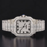 Round Brilliant Black Roman Square Moissanite Watch