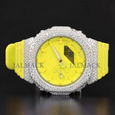 Neon Yellow Dial White Gold Moissanite Analog Digital Watch (Copy)