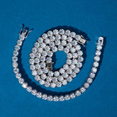 6MM Round Cut Moissanite Tennis Chain & Bracelet Set VVS1 D Color Iced Out Hip Hop Jewelry