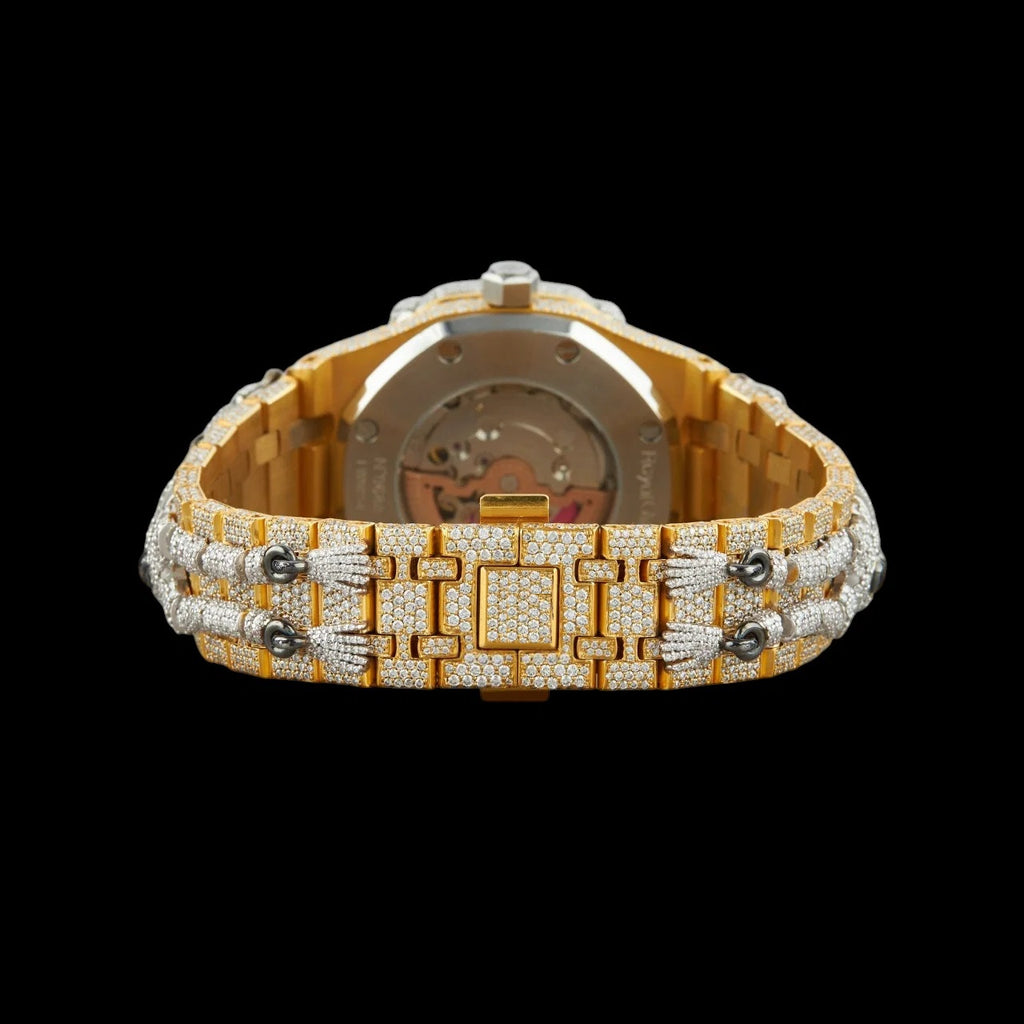 Gold Dial Monogram Letter Round-Cut Skull Moissanite Watch