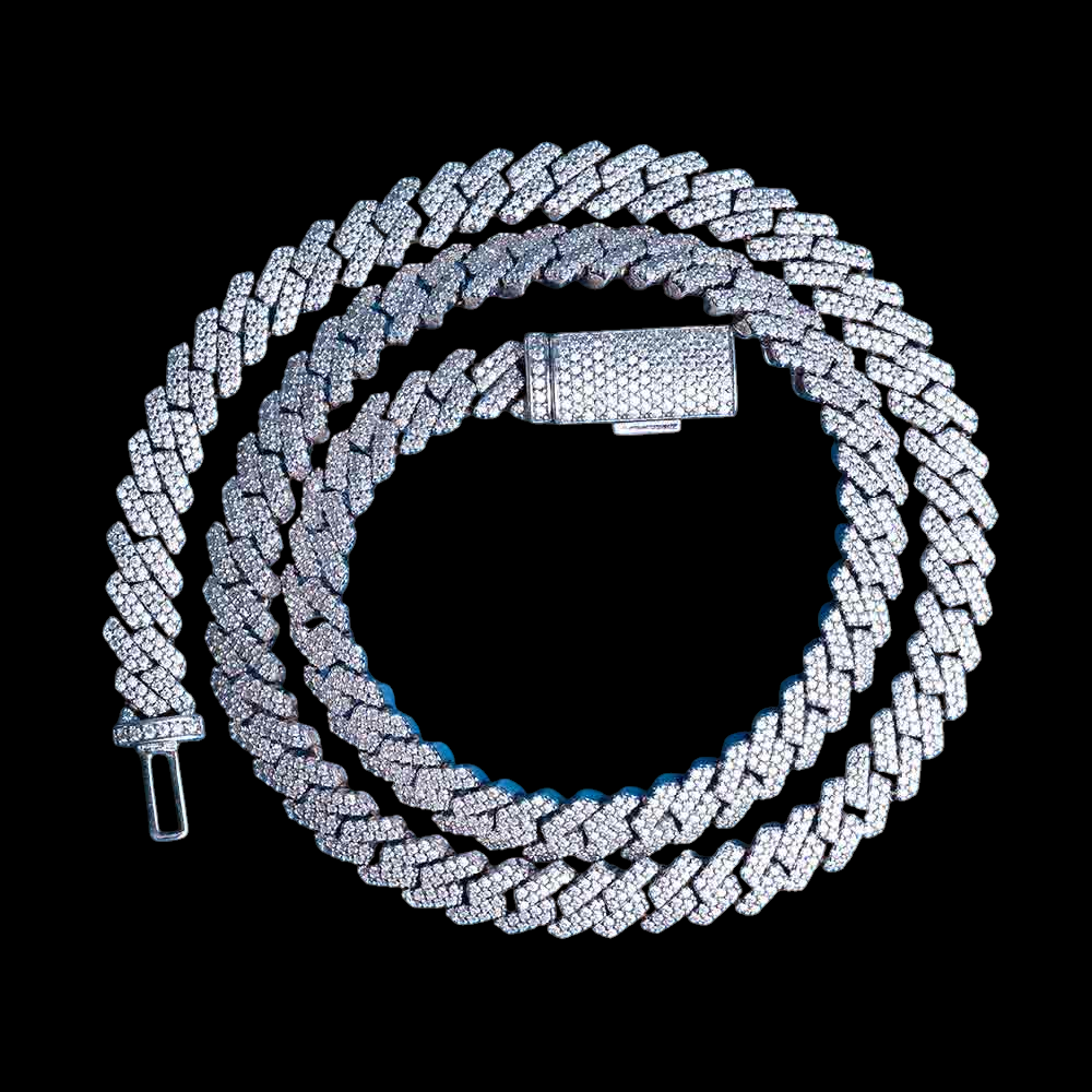 8MM VVS1 Moissanite Micro Pave Cuban Link Chain 925 Sterling Silver