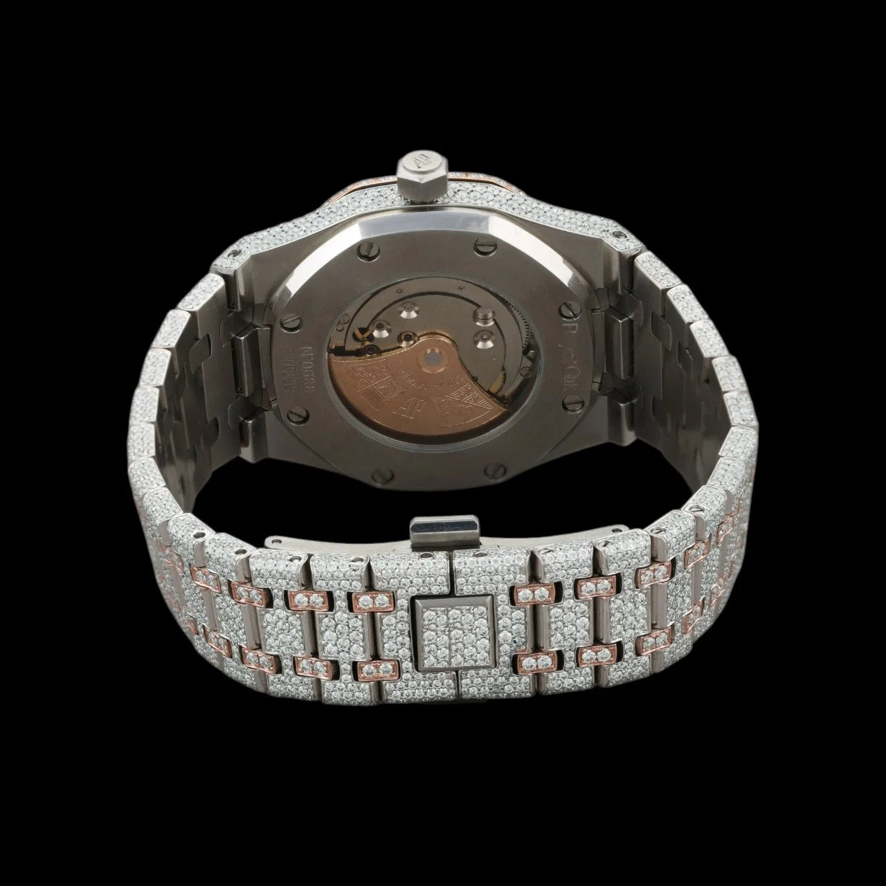 Rose Gold Dial Arabic Letter Round-Cut Moissanite Watch
