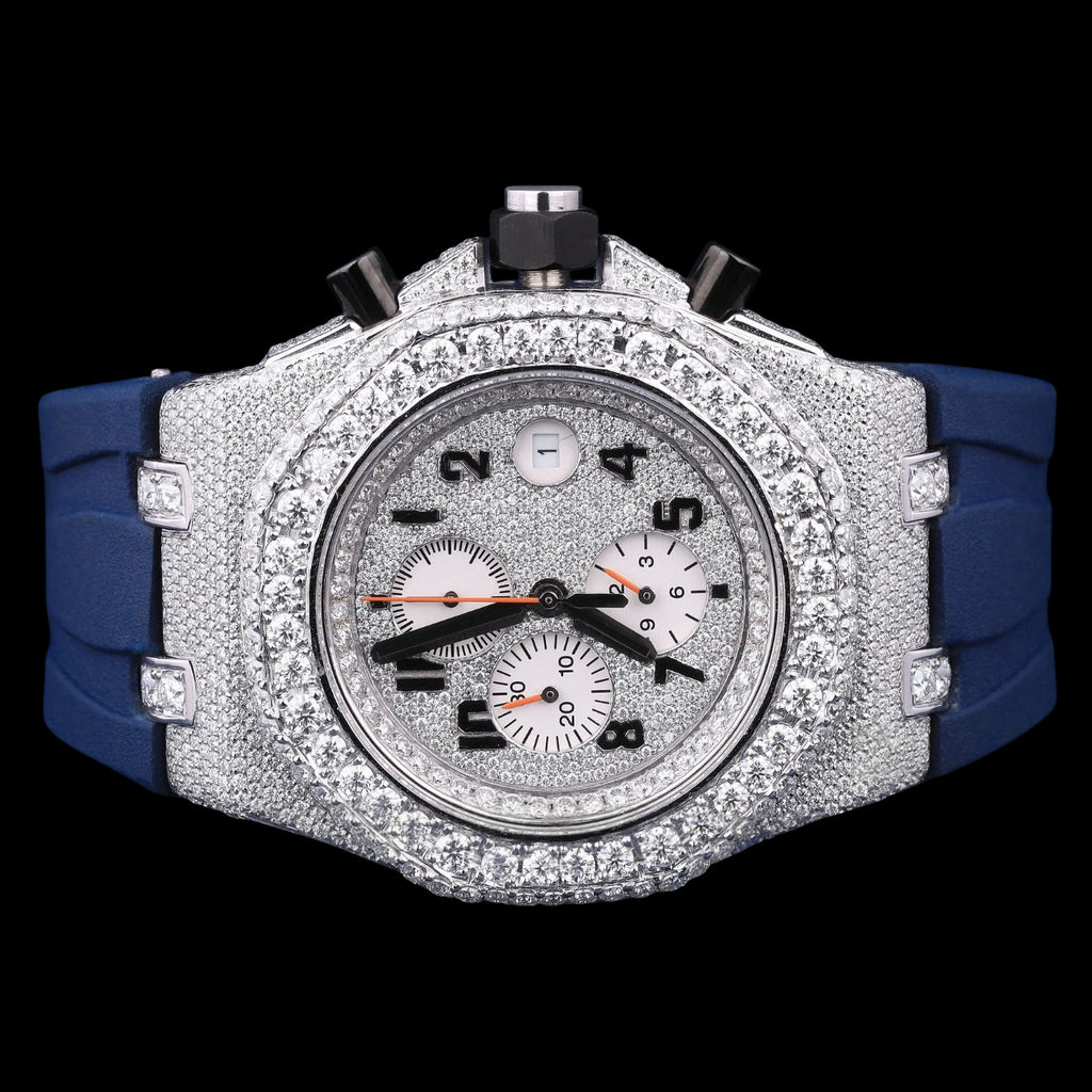Blue VVS1 D Color Moissanite Chronograph Automatic Watch