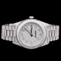Luxury Silver Moissanite Day-Date Watch VVS1 D Color Fully Iced Out
