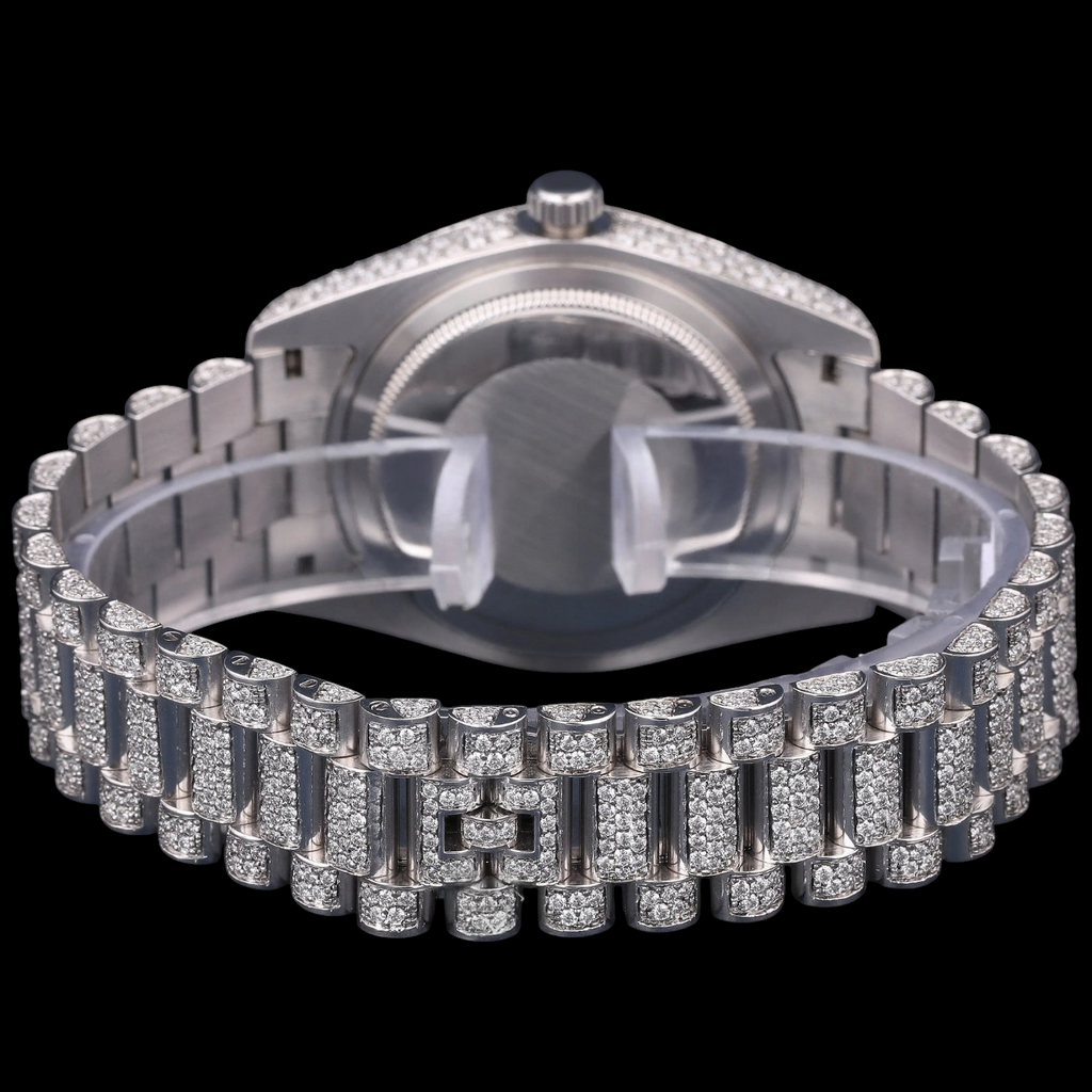 Luxury Silver Moissanite Day-Date Watch VVS1 D Color Fully Iced Out