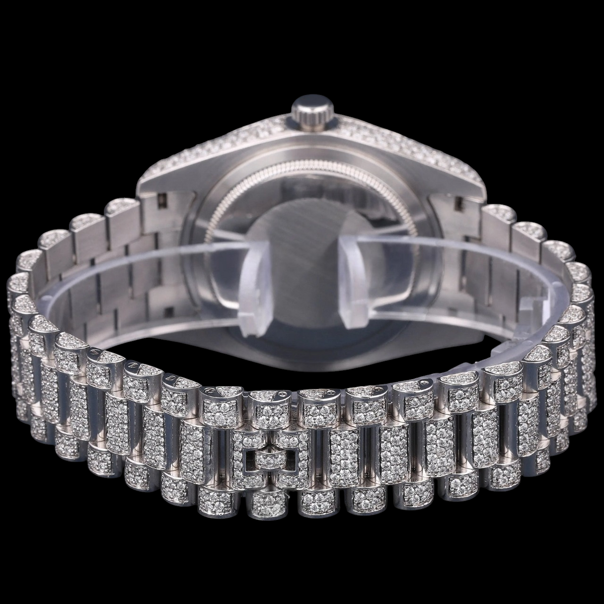 Luxury Silver Moissanite Day-Date Watch VVS1 D Color Fully Iced Out