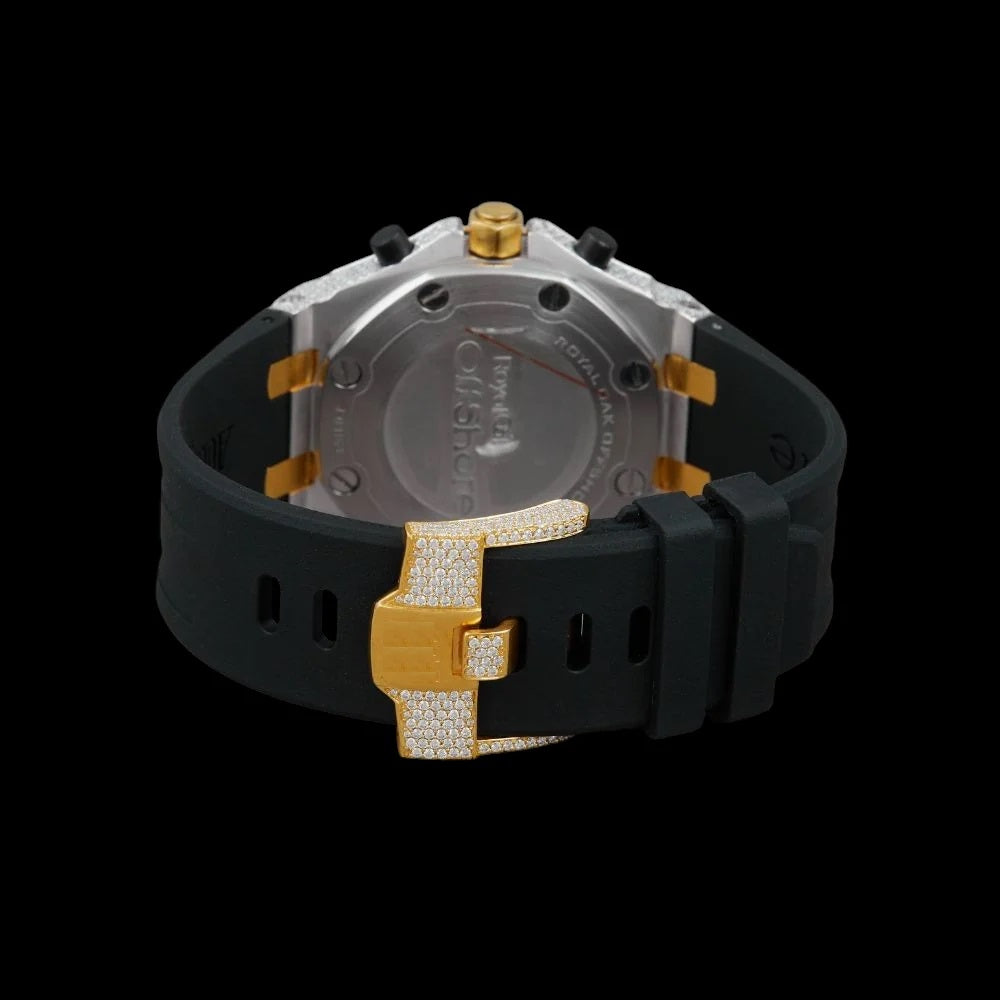 Gold Dial Arabic Numeral Round-Cut Moissanite Chronograph Watch