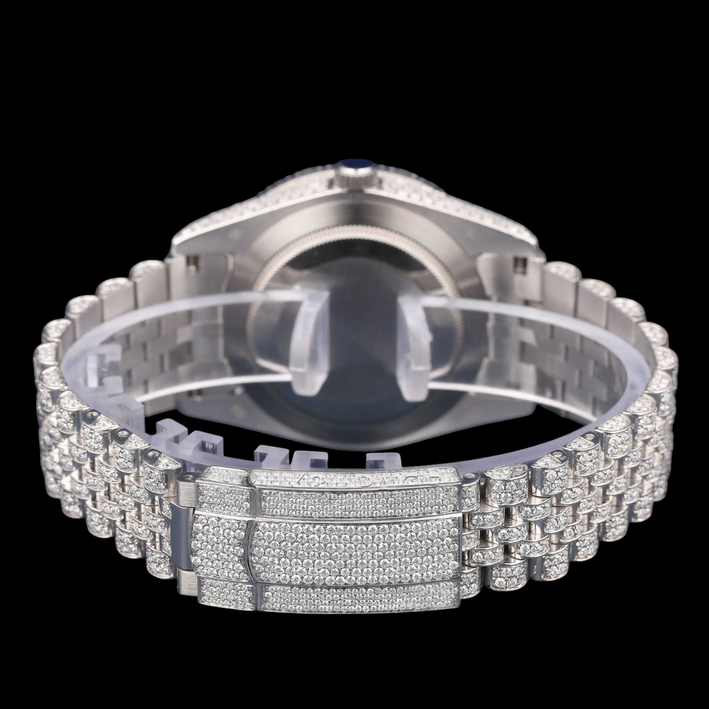 Luxury Silver Arabic Moissanite Day-Date Watch VVS1 D Color Fully Iced Out