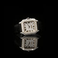 Square Roman Dial Fully Iced Moissanite Watch Black Strap