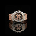 Rose Gold Dial Fully Iced Moissanite Chronograph Watch