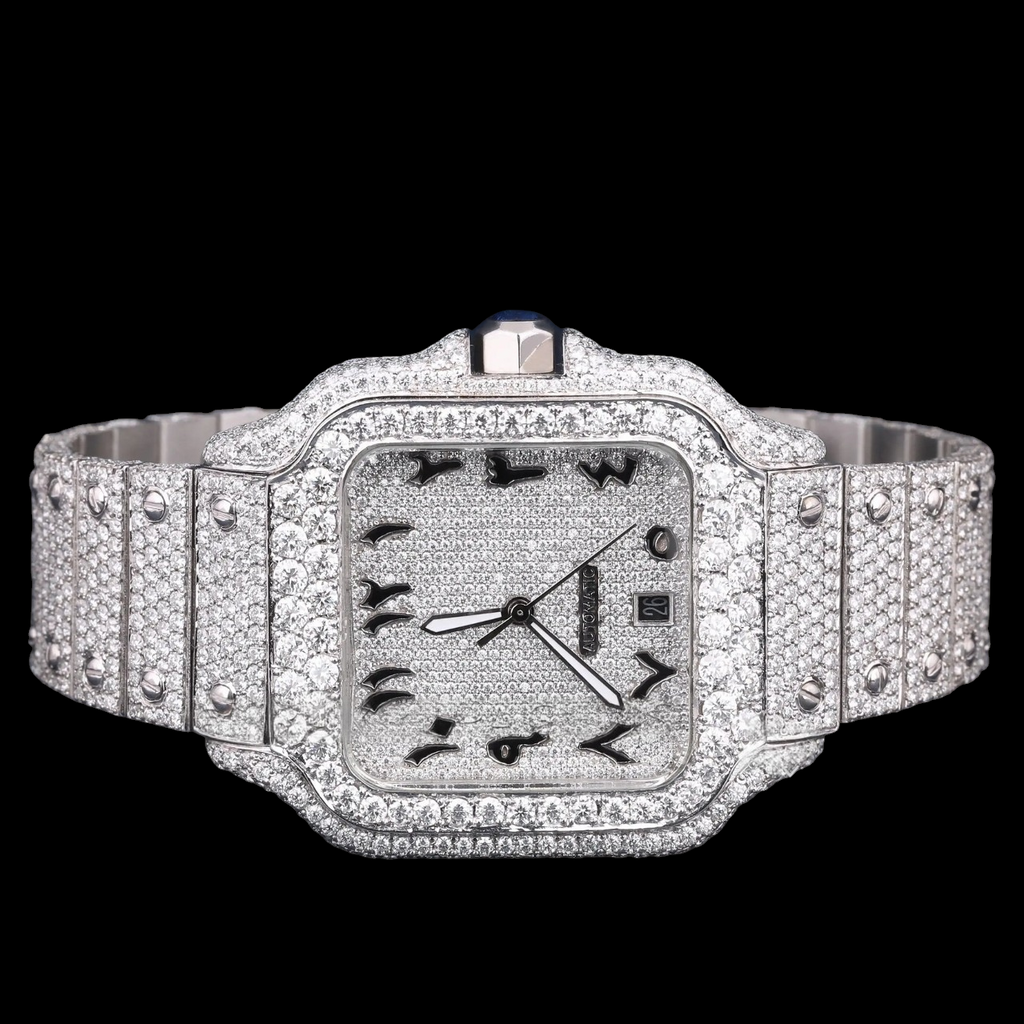 Luxury Square Moissanite Automatic Watch VVS1 D Color Fully Iced Out