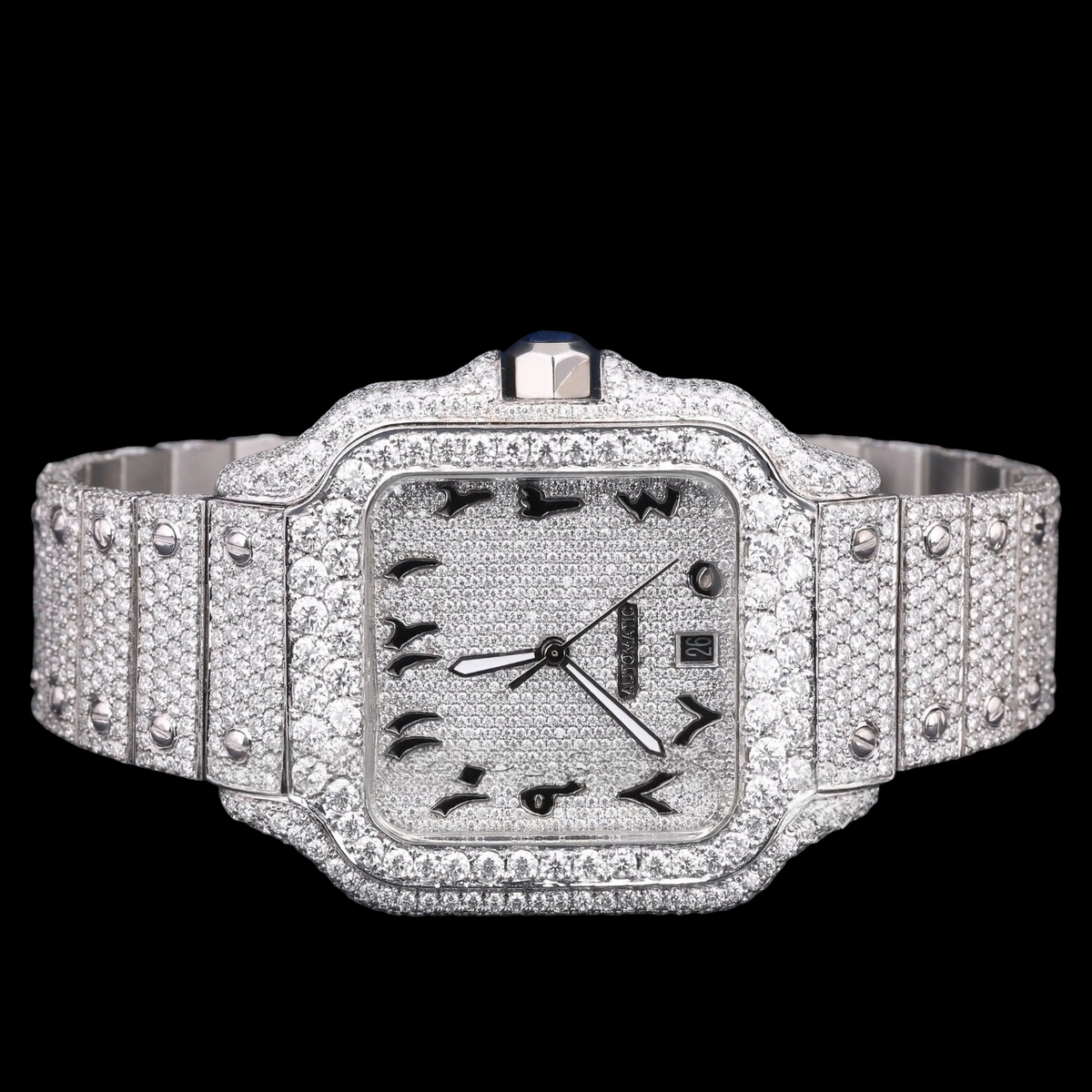 Luxury Square Moissanite Automatic Watch VVS1 D Color Fully Iced Out