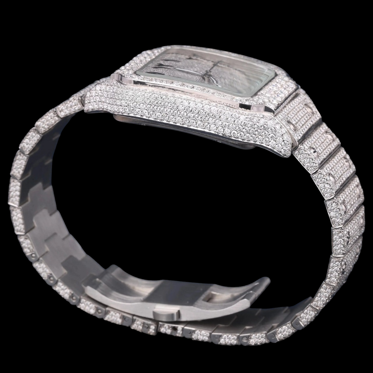 Luxury Square Moissanite Automatic Watch VVS1 D Color Fully Iced Out
