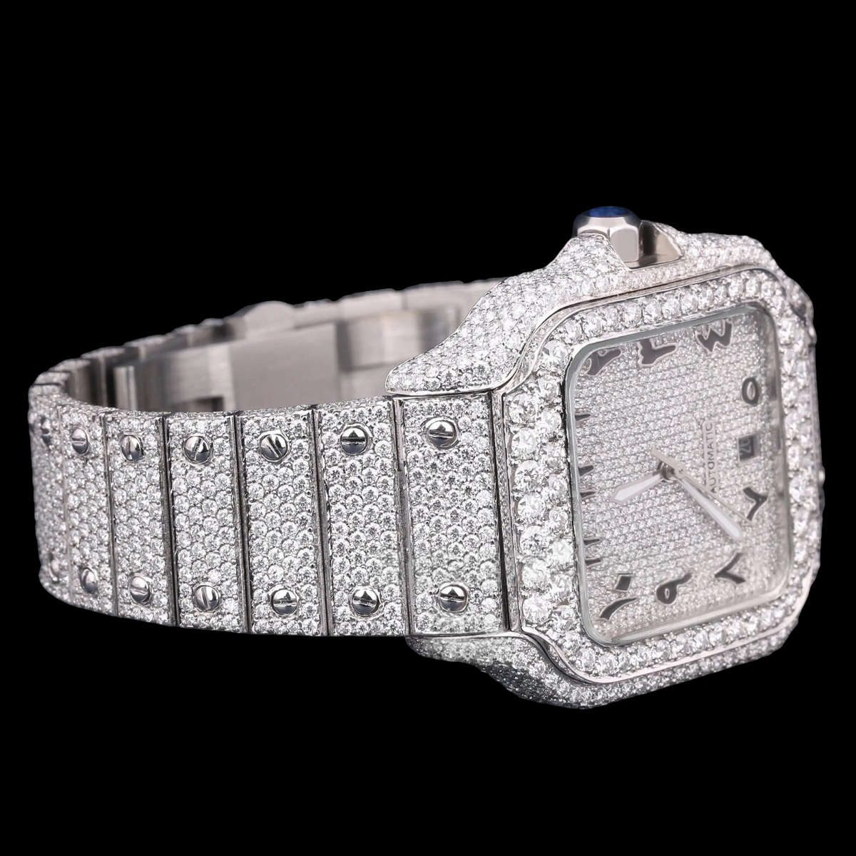 Luxury Square Moissanite Automatic Watch VVS1 D Color Fully Iced Out