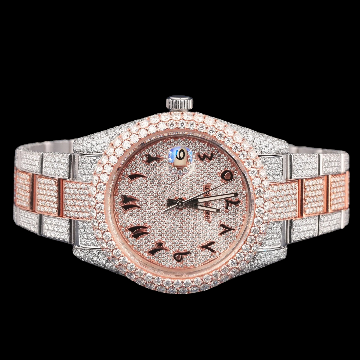 Luxury Two Tone Rose Gold Moissanite Automatic Watch VVS1 D Color