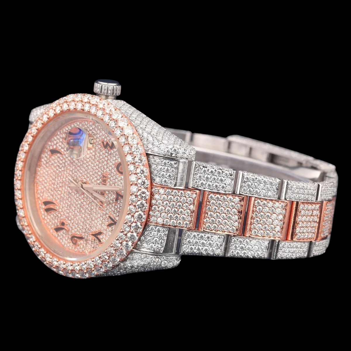Luxury Two Tone Rose Gold Moissanite Automatic Watch VVS1 D Color