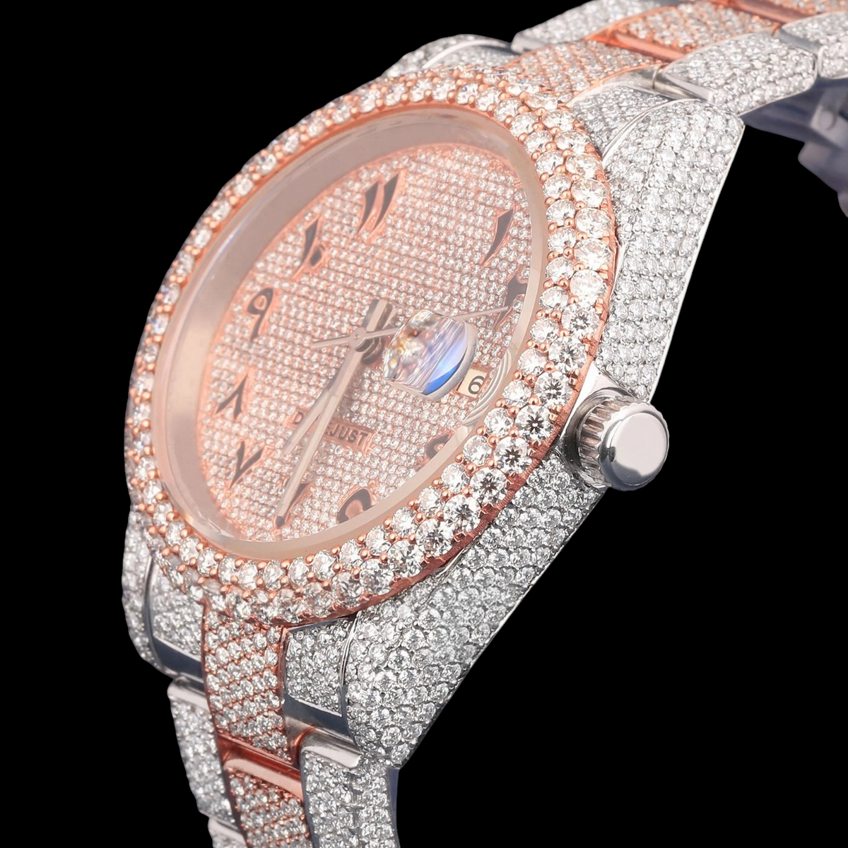 Luxury Two Tone Rose Gold Moissanite Automatic Watch VVS1 D Color