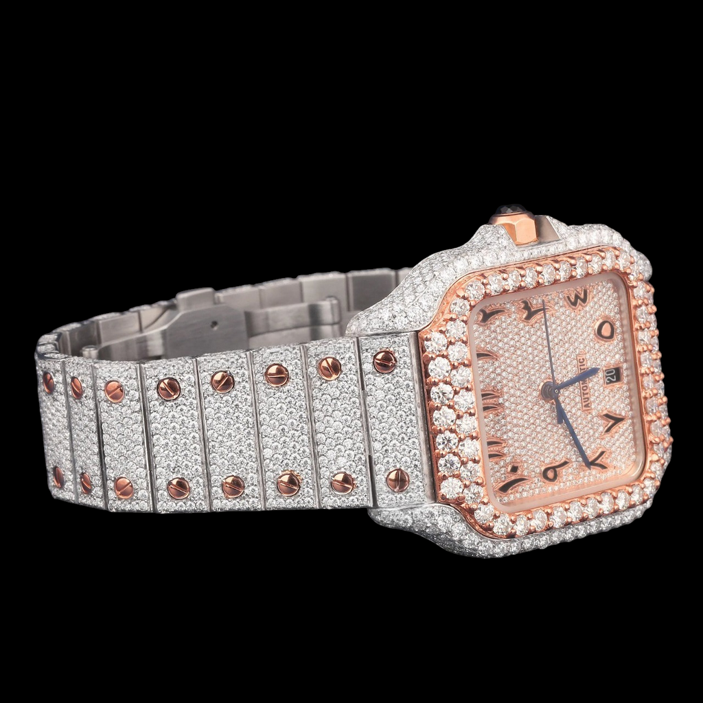 Luxury Two Tone Square Moissanite Automatic Watch VVS1 D Color