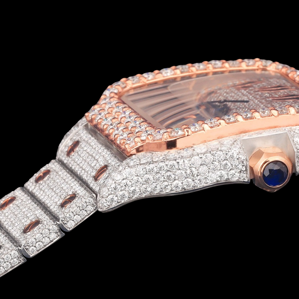 Luxury Two Tone Square Moissanite Automatic Watch VVS1 D Color