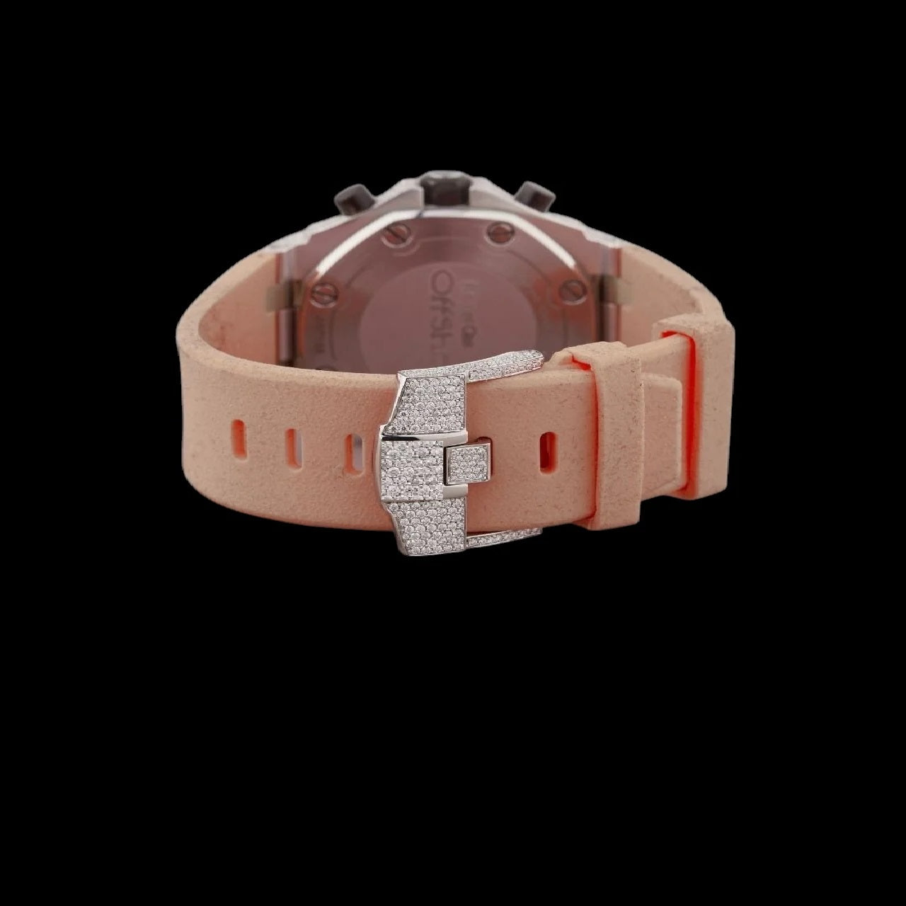 Rose Gold Dial Fully Iced Moissanite Chronograph Watch