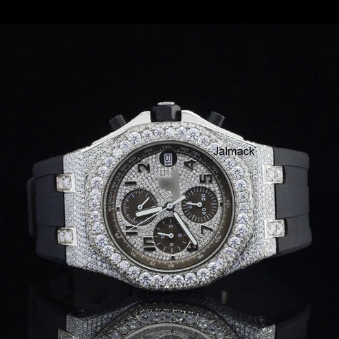 Luxury Fully Iced Chronograph Moissanite Watch with Brown Dial