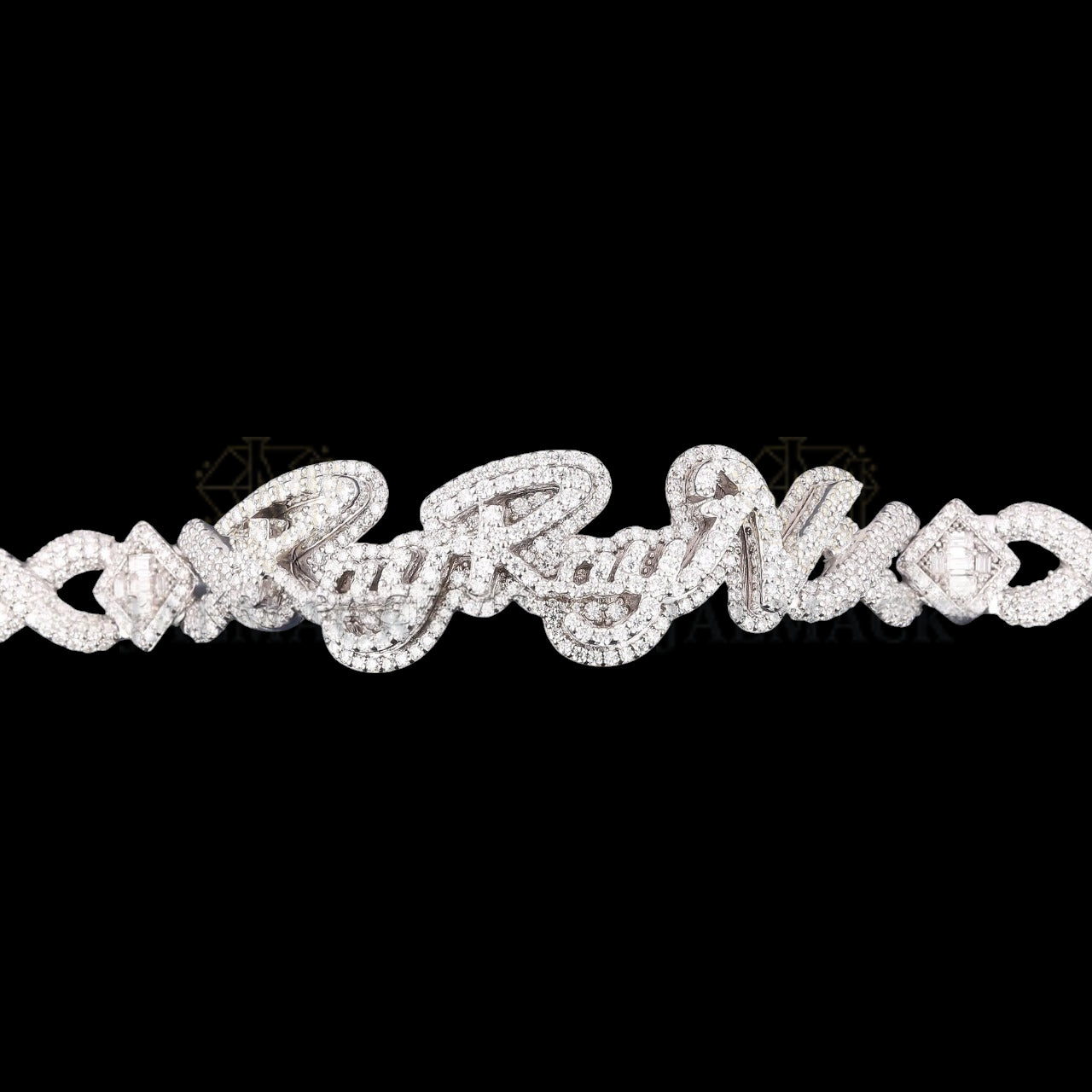 Silver Iced-Out Script Moissanite Link Bracelet VVS1