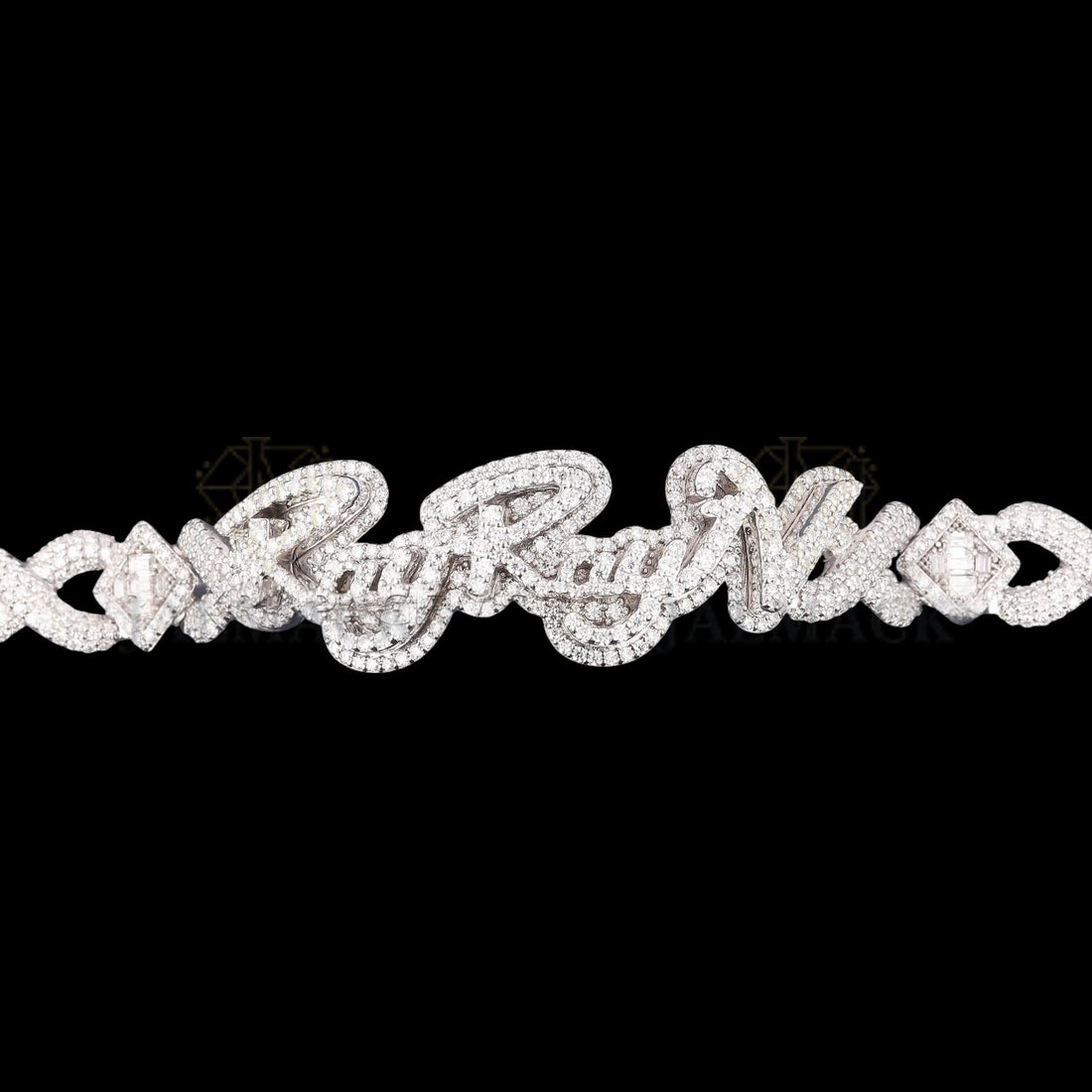 Silver Iced-Out Script Moissanite Link Bracelet VVS1