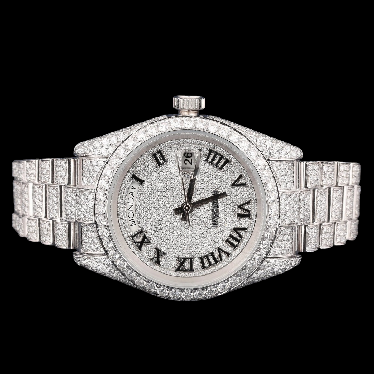 VVS1 D Color Moissanite Day Date Automatic Diamond Watch