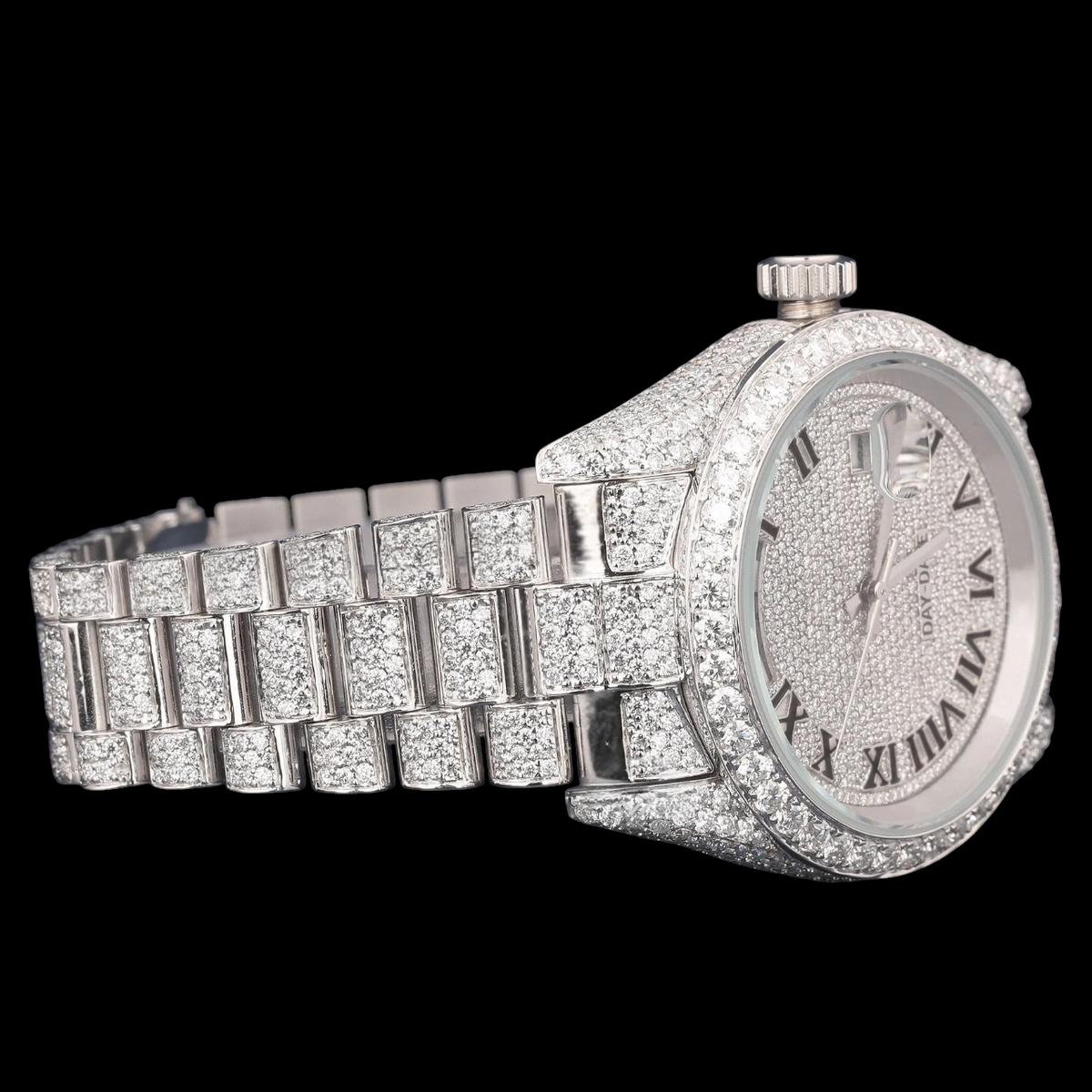 VVS1 D Color Moissanite Day Date Automatic Diamond Watch