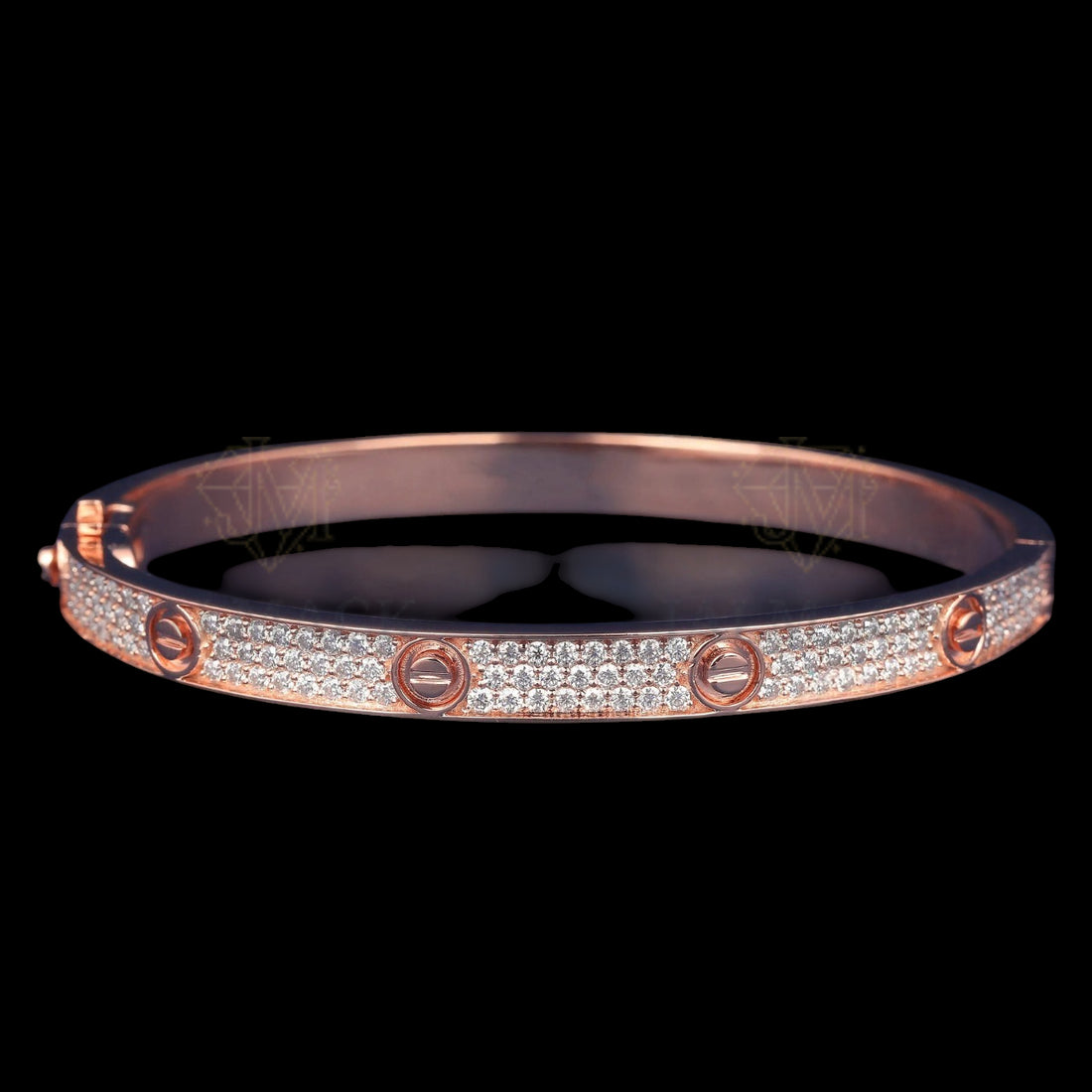 Rose Gold Pavé Moissanite Screw Motif Bangle VVS1 D Color
