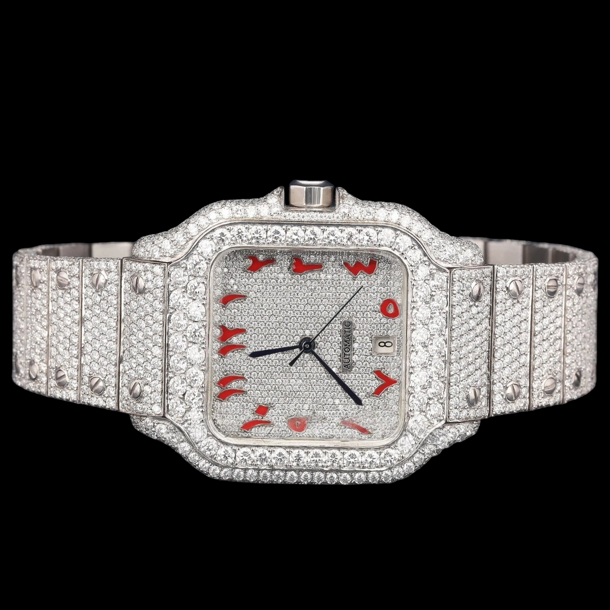 Arabic Dial VVS1 D Color Moissanite Diamond Square Automatic Watch