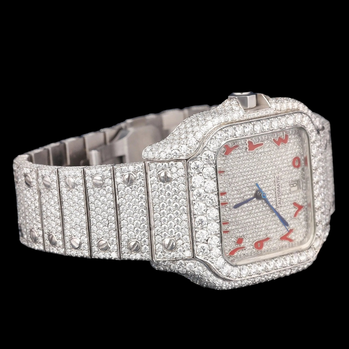 Arabic Dial VVS1 D Color Moissanite Diamond Square Automatic Watch