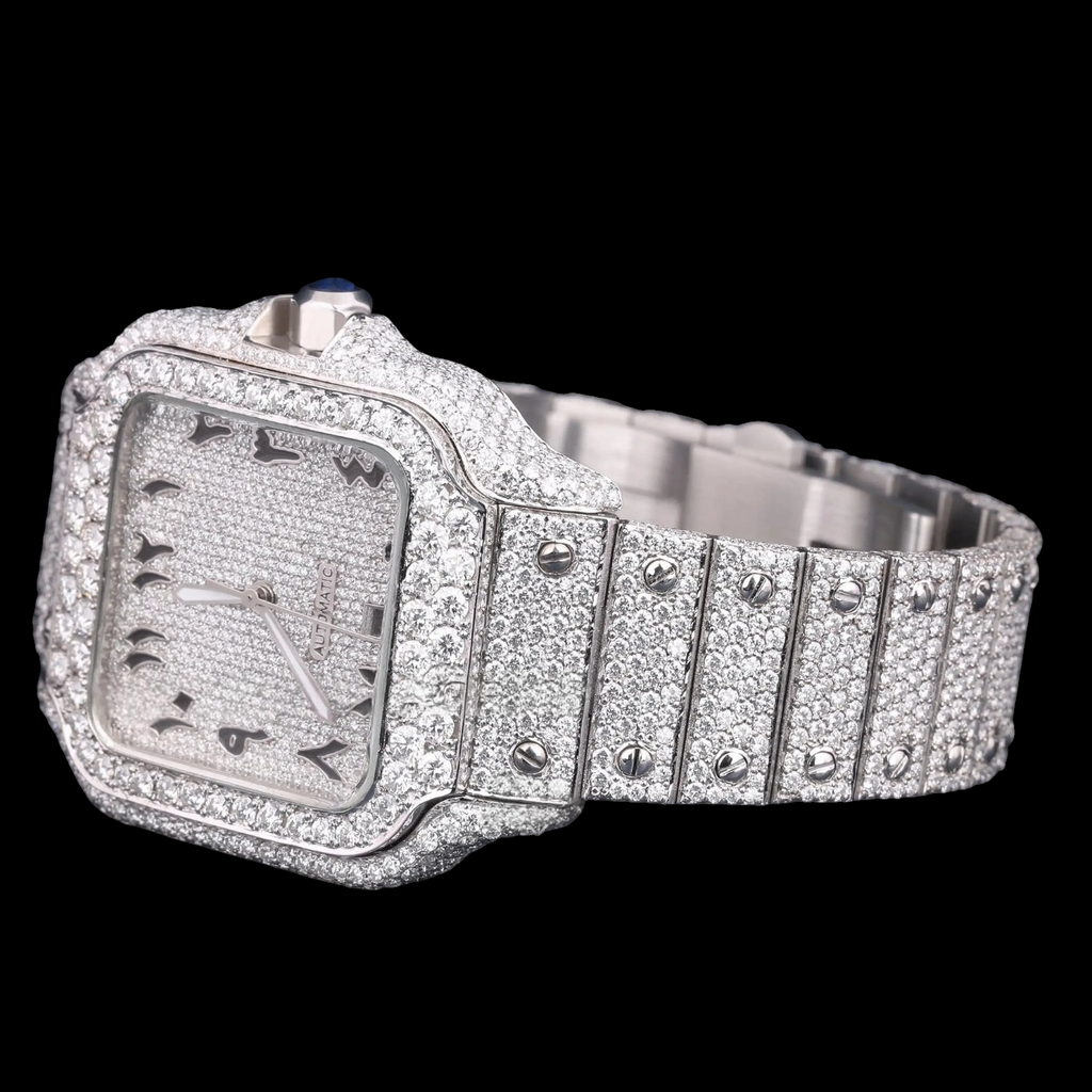 Round Brilliant Black Roman Square Moissanite Watch