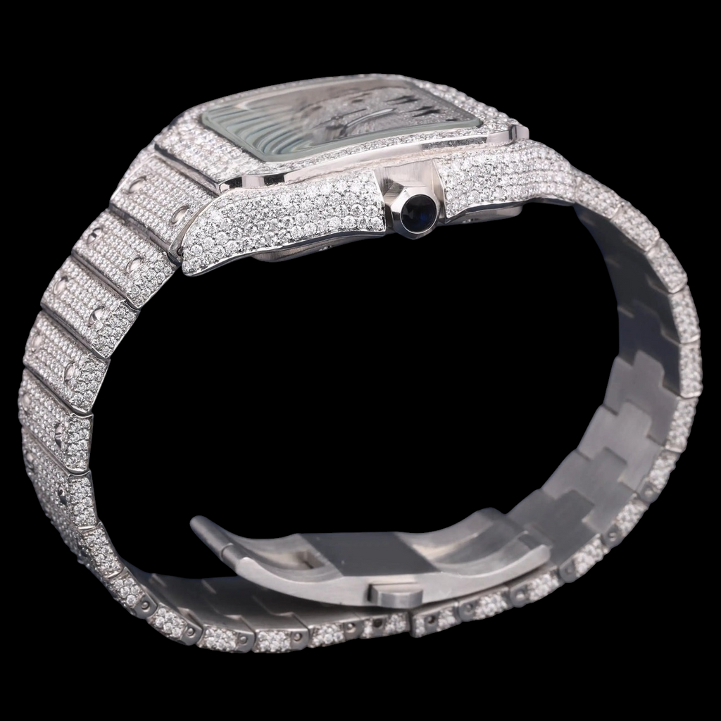 Round Brilliant Black Roman Square Moissanite Watch