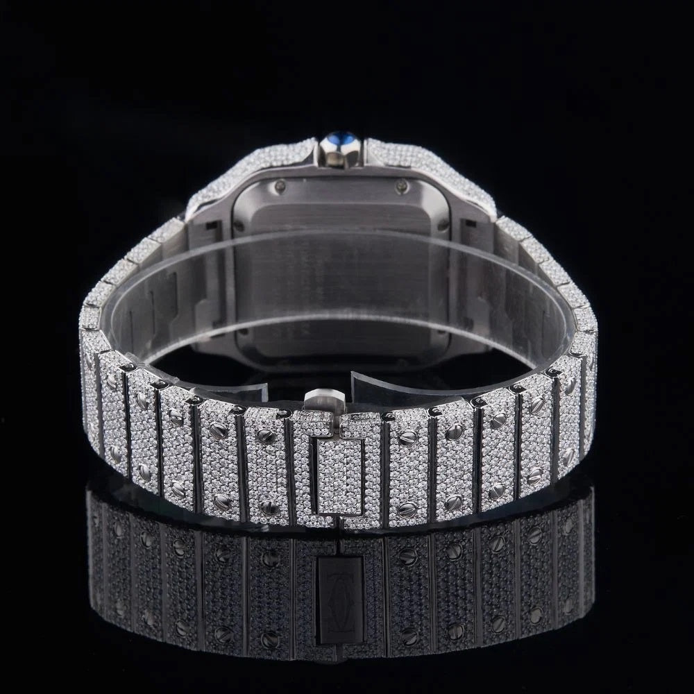 Silver Dial Markerless Panther Round-Cut Moissanite Watch