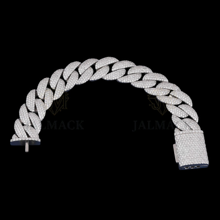 Silver Domed-Link Moissanite Cuban Bracelet VVS1 Fully Iced Out