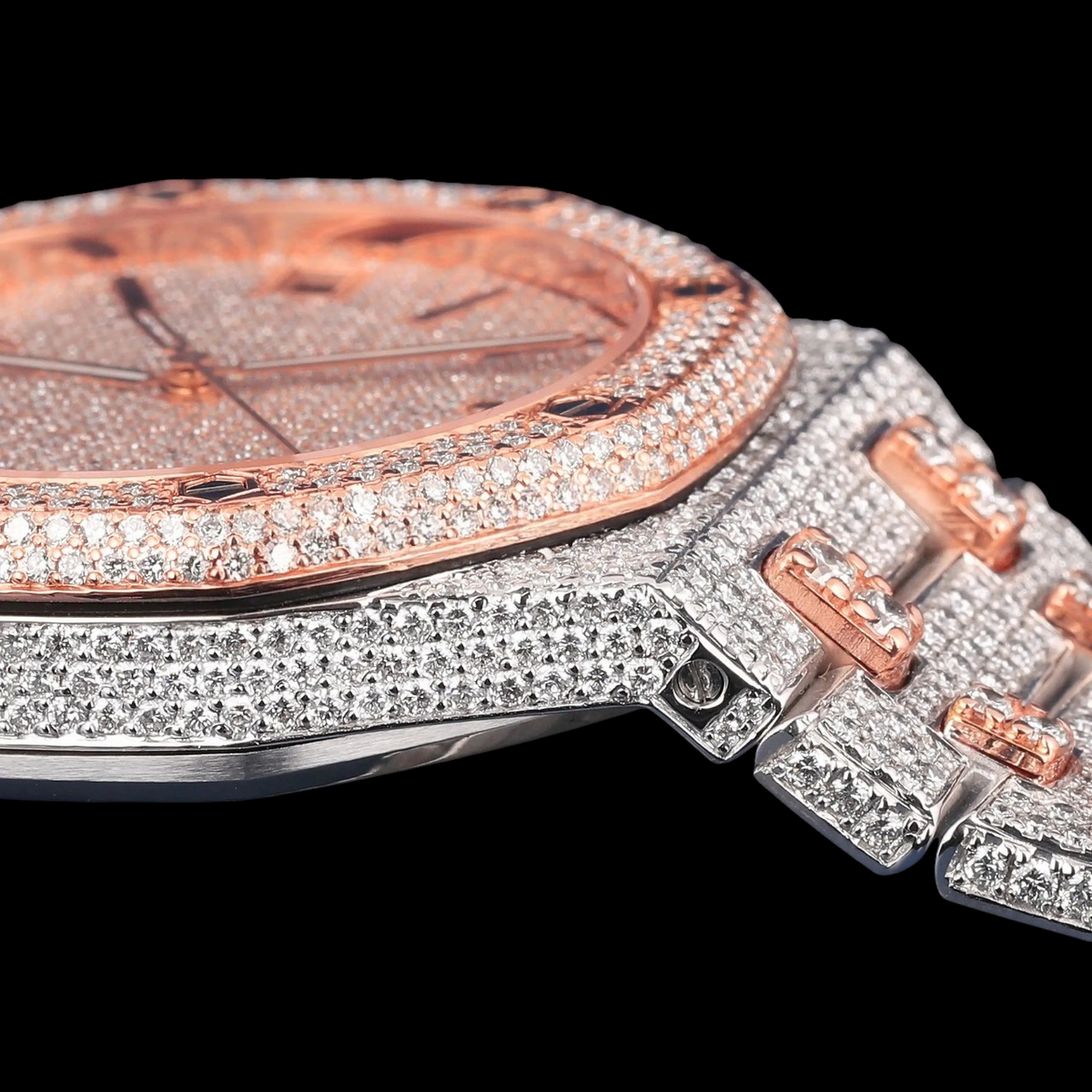 Rose Gold Diamond Dial Moissanite Automatic Watch