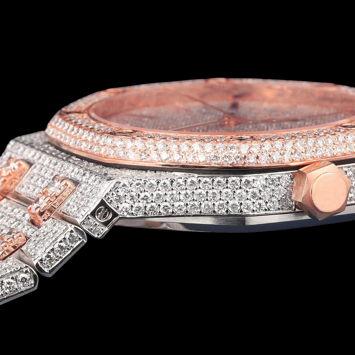 Rose Gold Diamond Dial Moissanite Automatic Watch