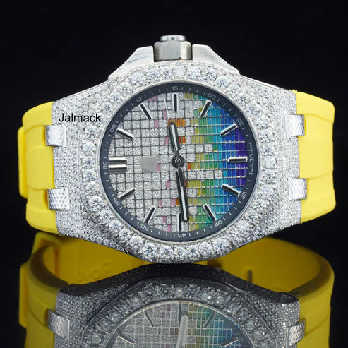 Luxury Fully Iced Out Rainbow Dial Moissanite Watch for Men